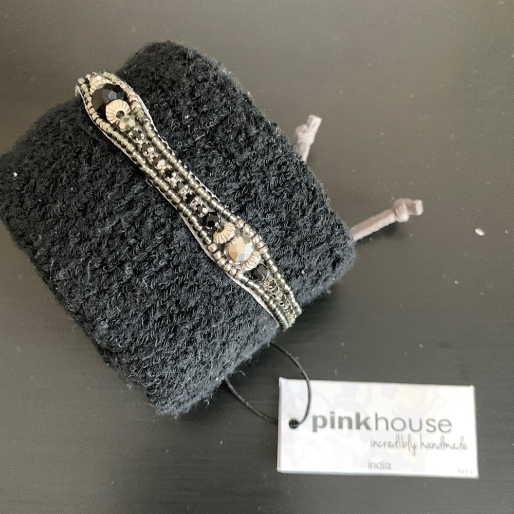 Beaded leather bracelet - Silver